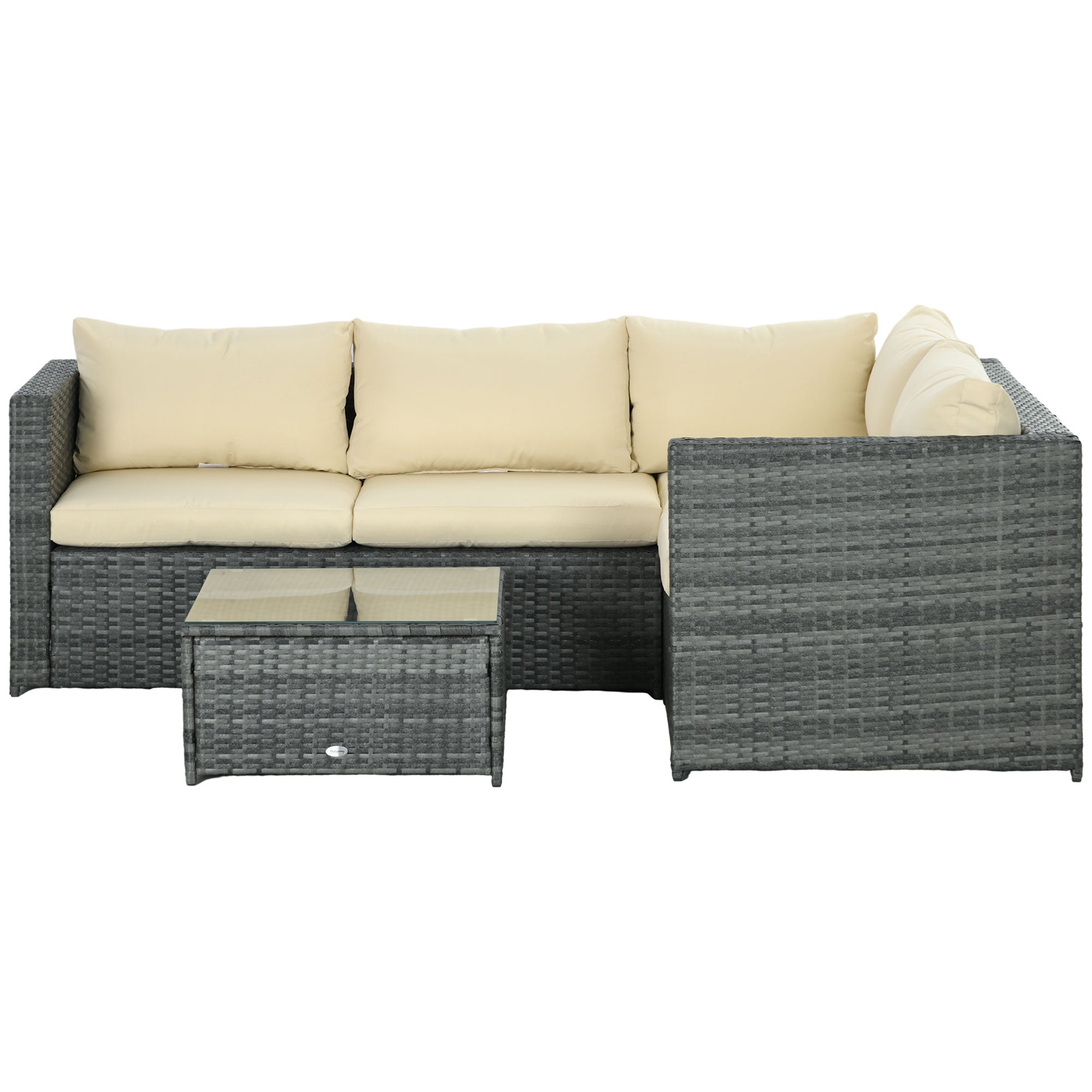 3Pcs Rattan Garden Furniture 4 Seater Outdoor Patio Corner Sofa Chair Set with Coffee Table Thick Cushions, Beige