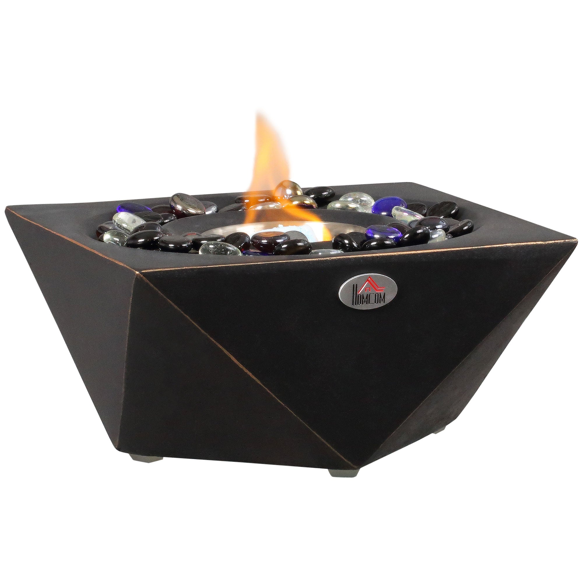 Portable Tabletop Fireplace, Concrete Bioethanol Fireplace with 0.4L Tank, Burns up with Liquid Alcohol and Solid Alcohol, Black