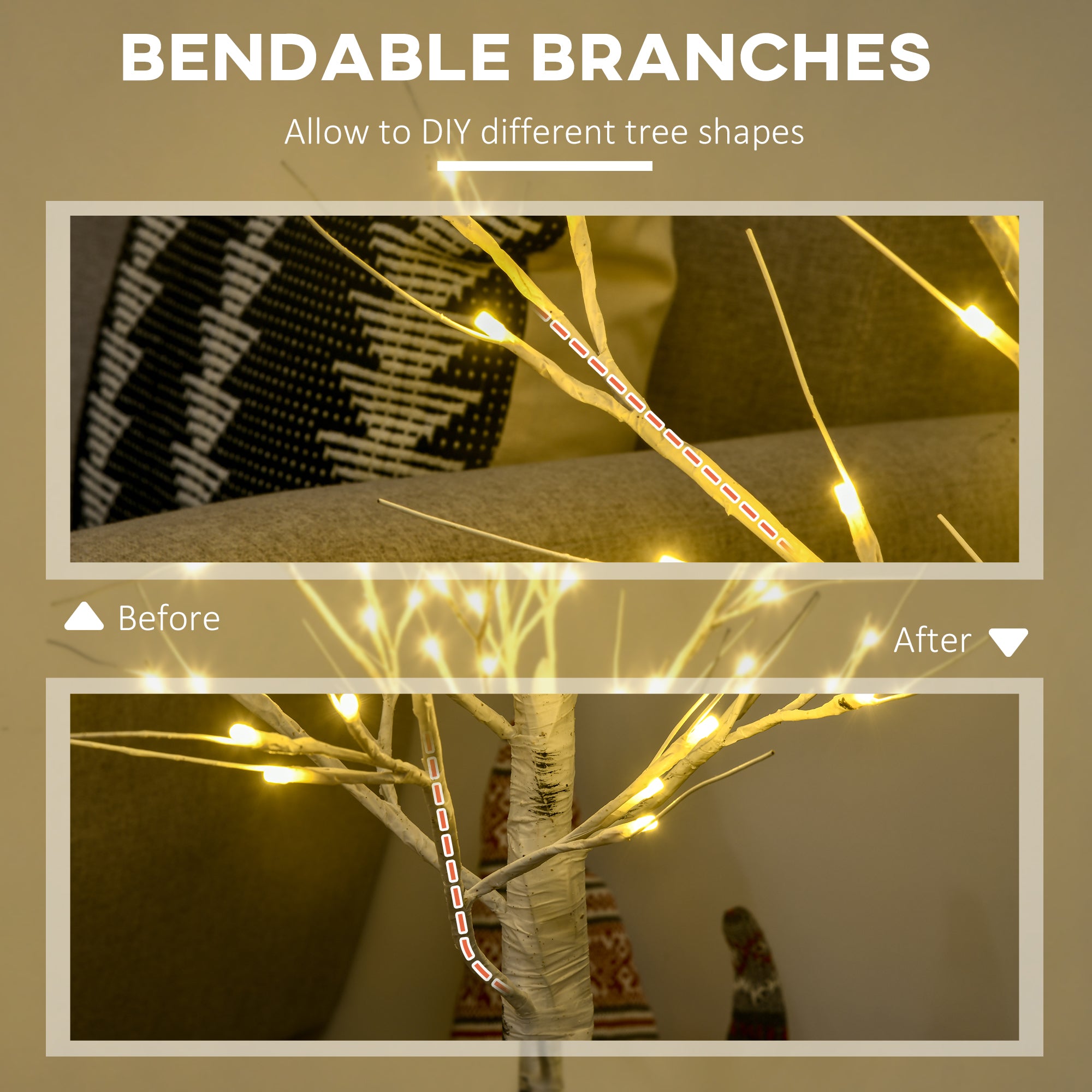 4ft Artificial White Birch Tree with 72 Warm White LED Lights - White