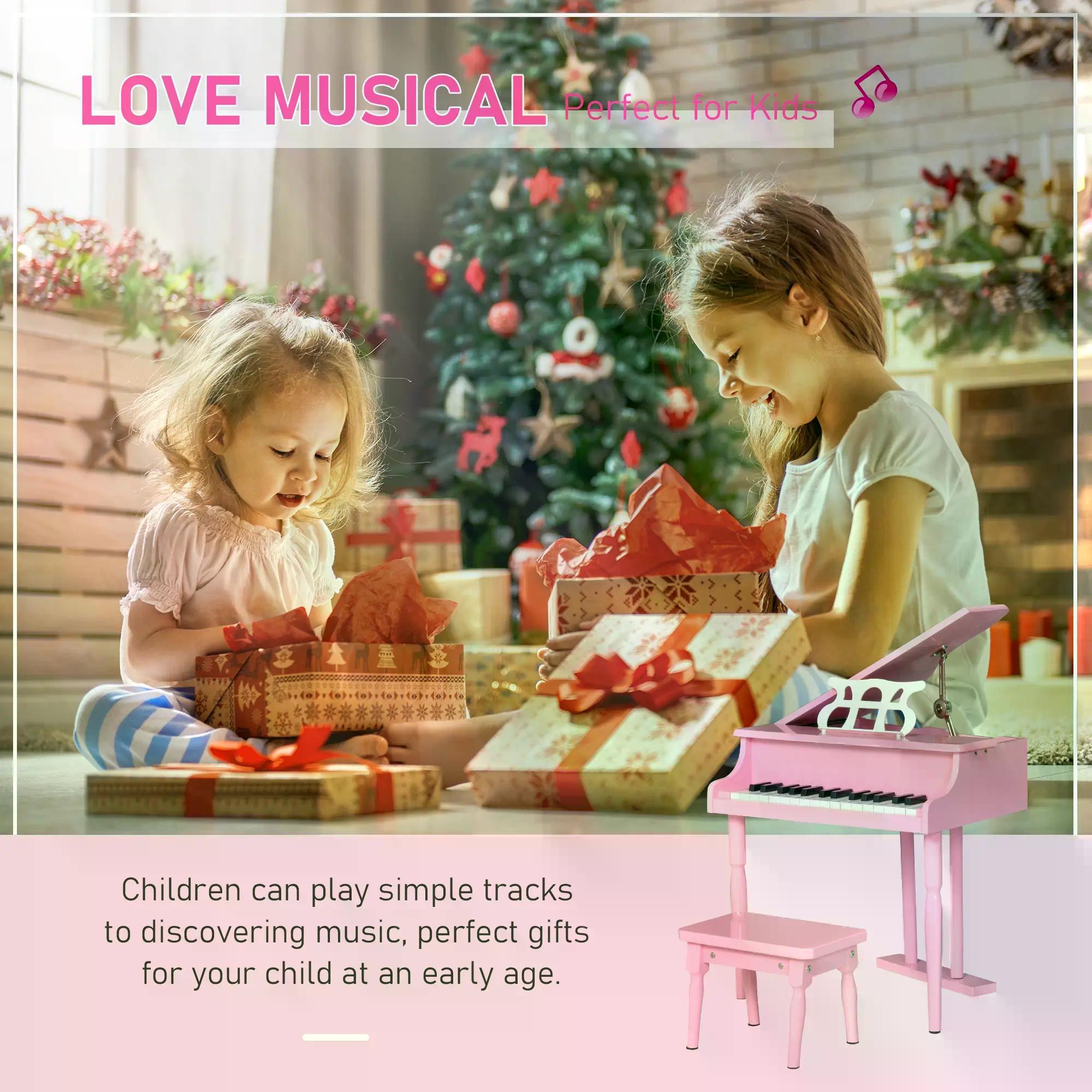 Modern Kids Piano 30 Keys Set of 2 Mini Toy for Child Grand Piano with Music Stand and Bench, Best Gifts Pink