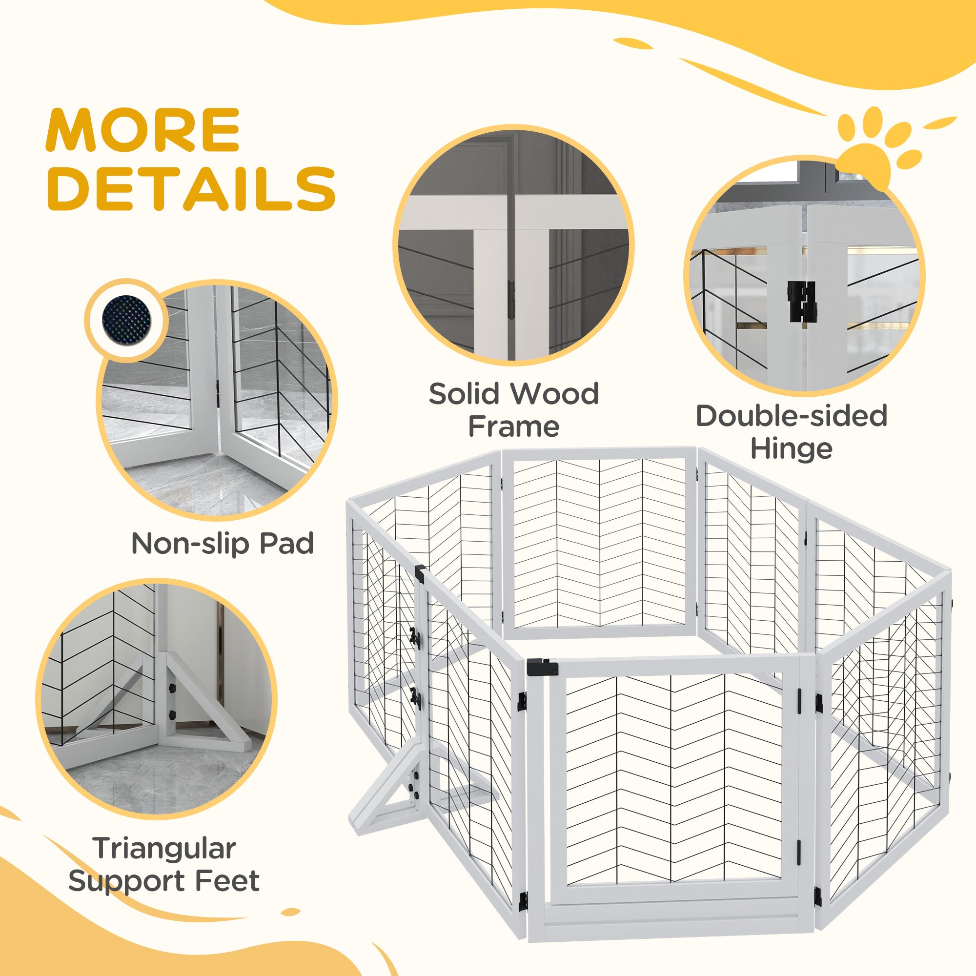 8 Panels Foldable Pet Playpen with Support Feet, for House, Doorway, Stairs, Small and Medium Dogs - White