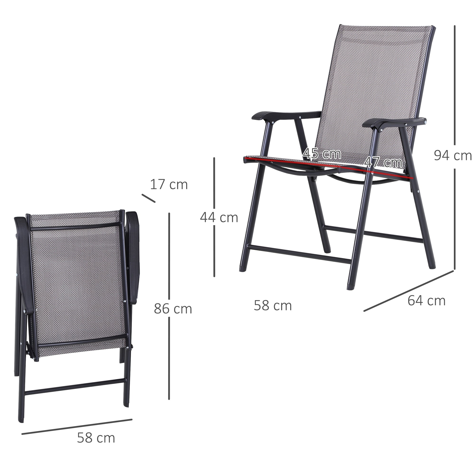 Set of 6 Folding Garden Chairs, Metal Frame Garden Chairs Outdoor Patio Park Dining Seat with Breathable Mesh Seat, Grey