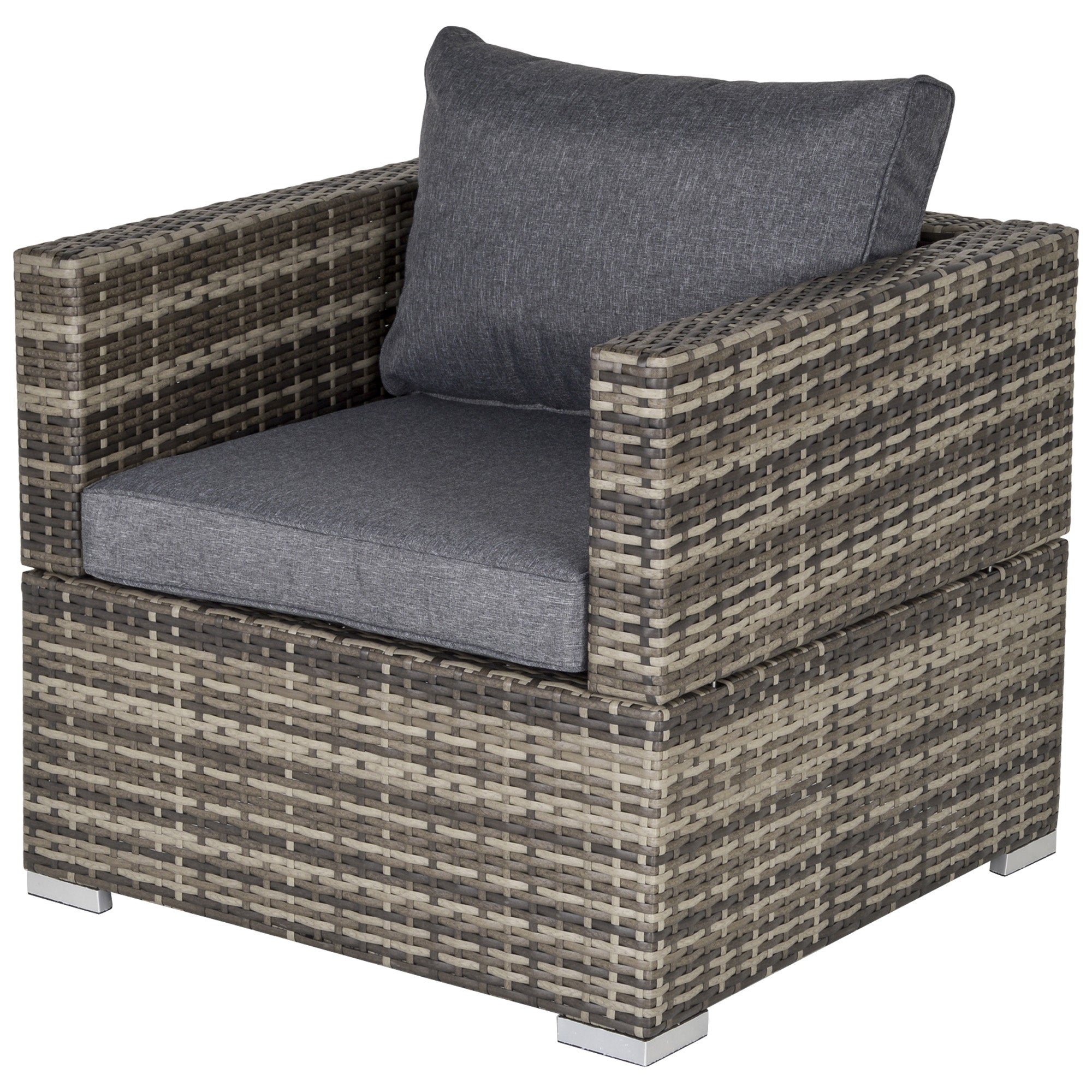 Outdoor Patio Furniture Single Rattan Sofa Chair Padded Cushion All Weather for Garden Poolside Balcony Deep Grey