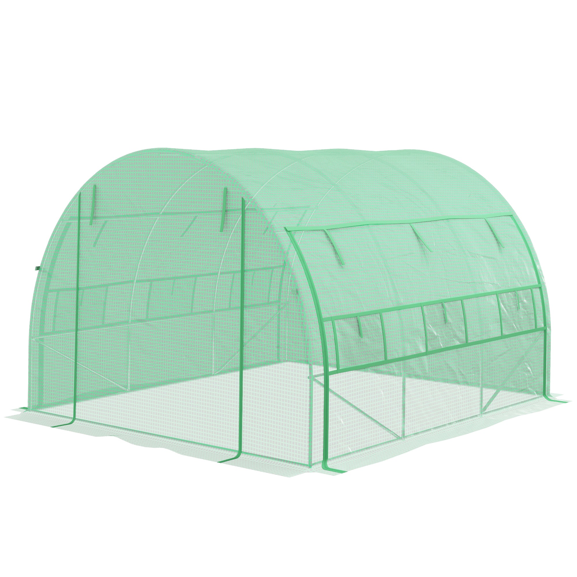 Polytunnel Greenhouse Walk-in Grow House Tent with Roll-up Sidewalls, Zipped Door and 6 Windows, 3x3x2m Green