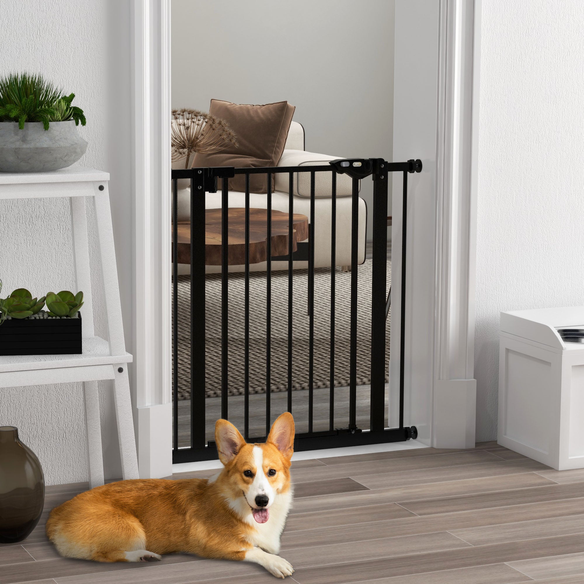 Metal 74-80cm Wide Adjustable Dog Gate Black