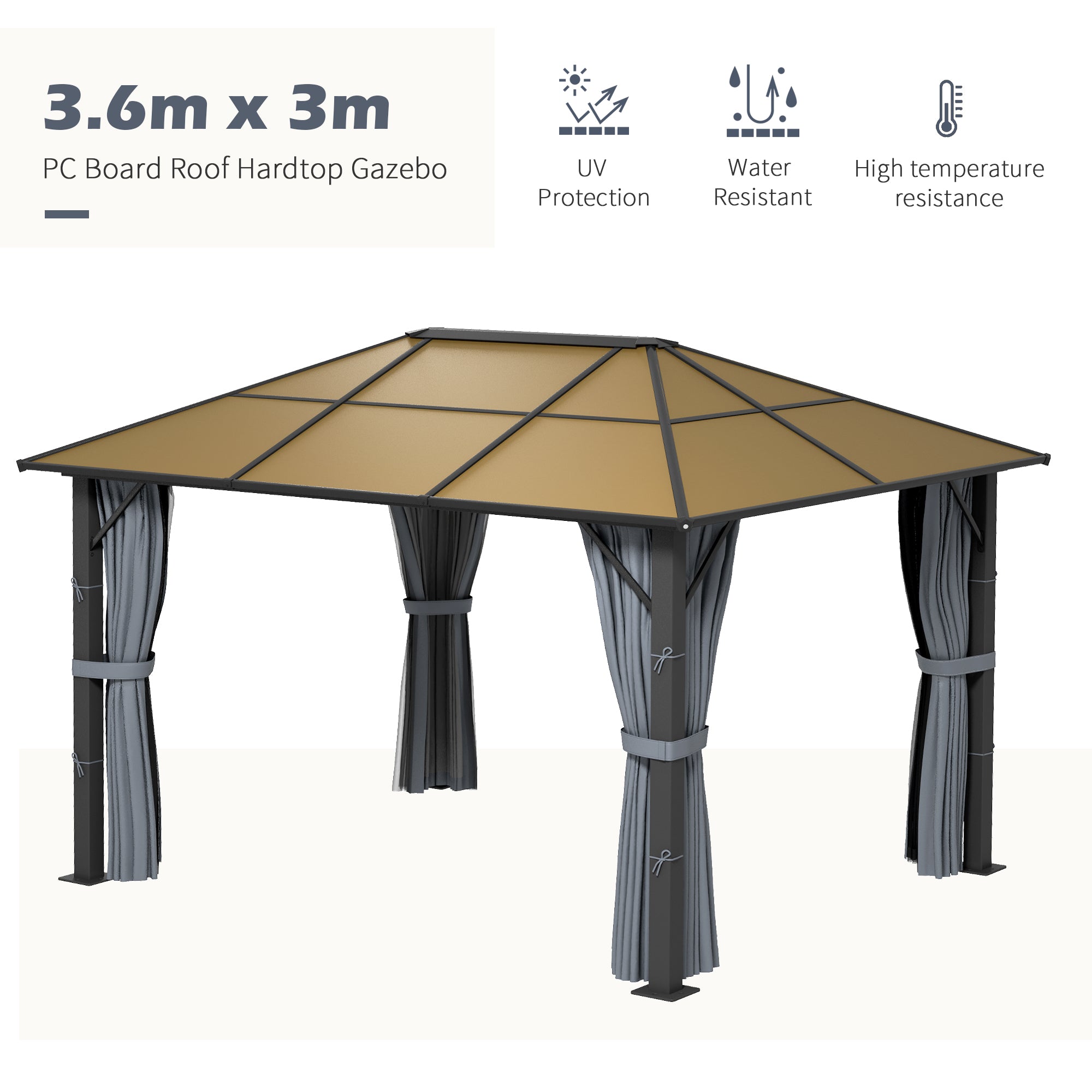3 x 3.6m Aluminium Garden Gazebo Set with Mesh Curtains - Grey