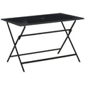 6 Seater Folding Outdoor Dining Table with Tempered Glass Top and Umbrella Hole - Black
