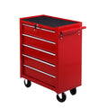 5 Drawer Lockable Steel Tool Chest on Wheels with Side Handle - Red