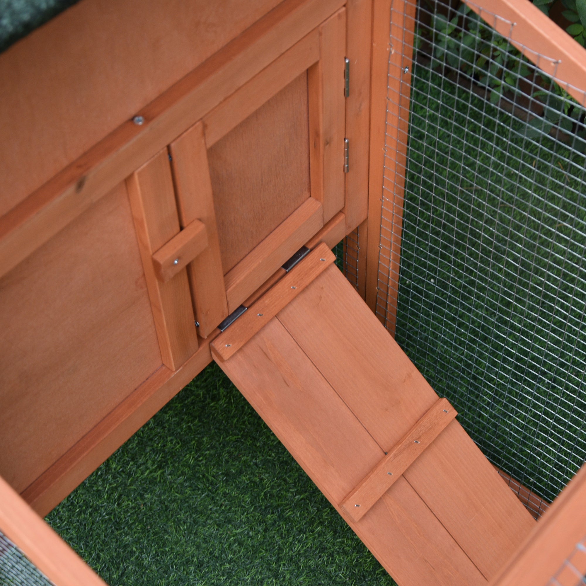 2 Tier Rabbit Cage, Solid Wood Bunny House, Water Resistant Asphalt Roof Ramp Sliding tray 144 x 64.5 x 100 cm Red/Brown