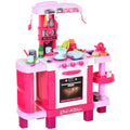 38-Piece Children's Kitchen Play Set with Realistic Lights & Sounds, Utensils, Pots, Pans, Appliances - Pink