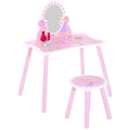 Wooden Kids Dressing Table and Stool Set 2 Piece - Pink