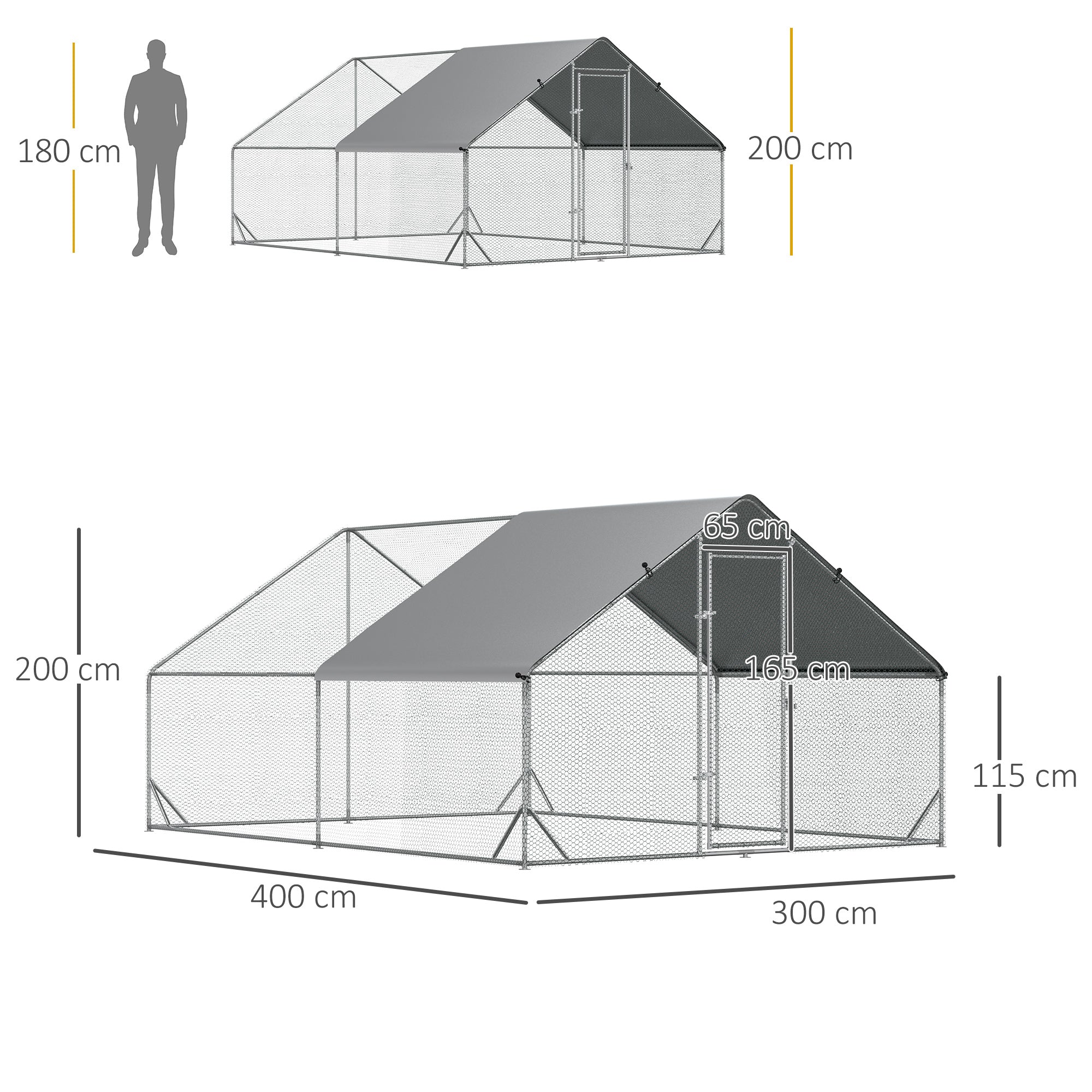 Walk-In Chicken Coop Run Cage, Large Galvanized Chicken House, Hen Poultry House Rabbit Hutch Pet Playpen w/ Water-Resist Cover, 3 x 4 x 2m