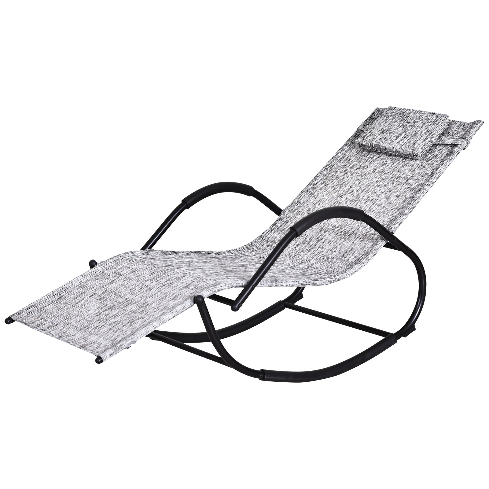 Patio Rocking Lounge Chair with Padded Pillow Grey Texteline