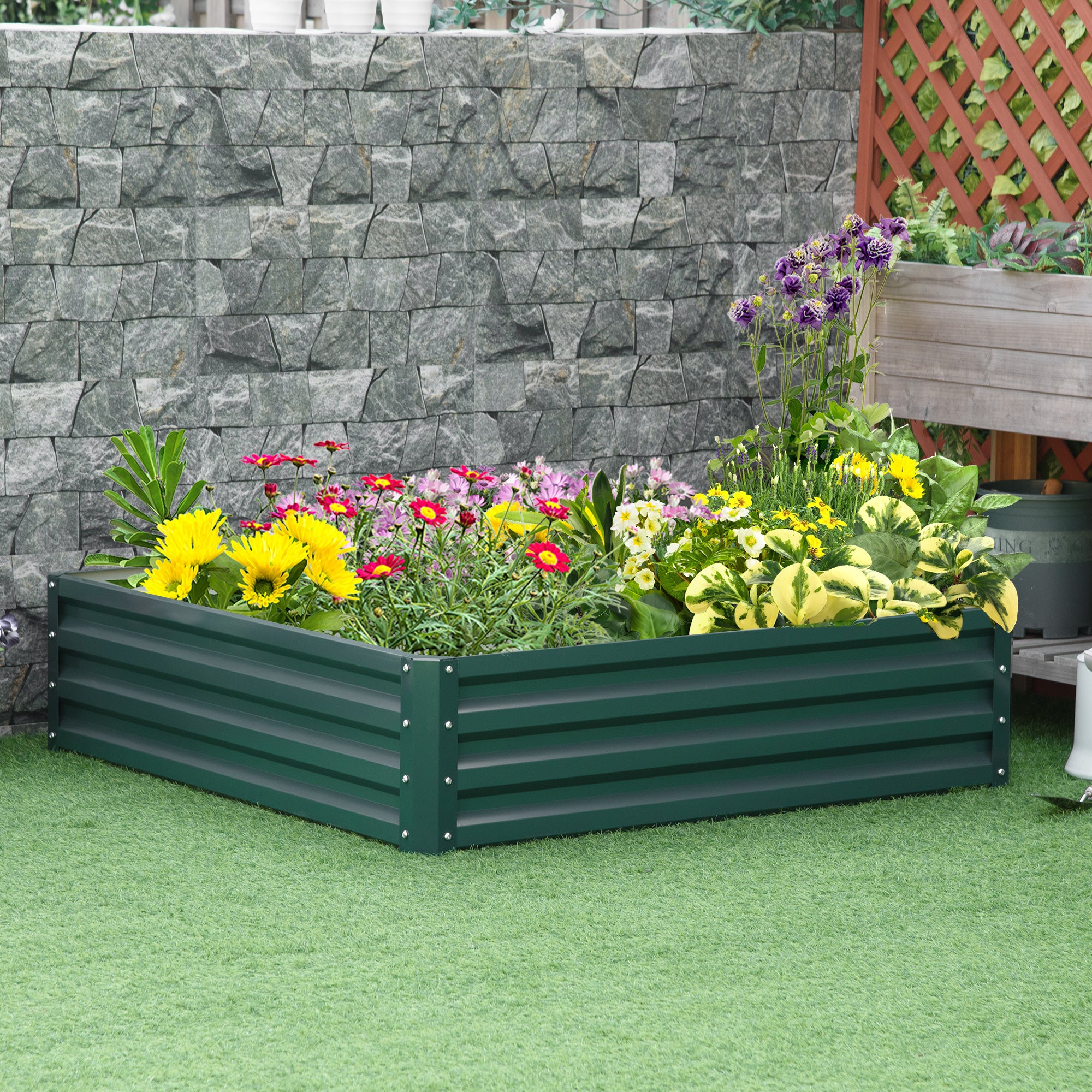 Square Raised Garden Bed Box with Weatherized Steel Frame for Vegetables, Flowers, & Herbs, 120 x 120 x 30cm, Green