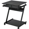 Compact Movable Small Computer Desk with Sliding Keyboard Tray and Wheels - Black