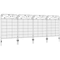 Set of 4 Decorative Metal Garden Fence Panels 110x88cm with Floral Design - Black
