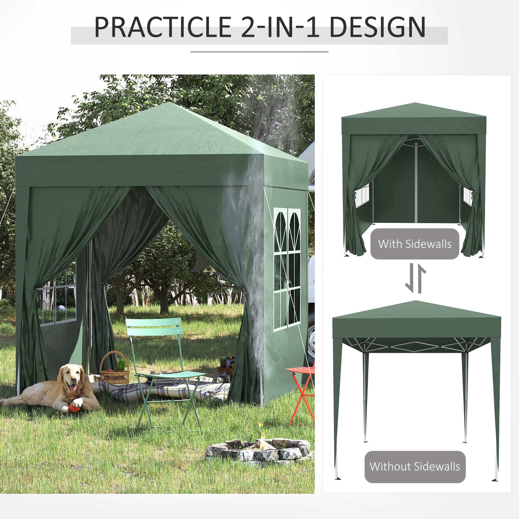 Pop Up Gazebo Canopy, size (2 x 2m)-Green