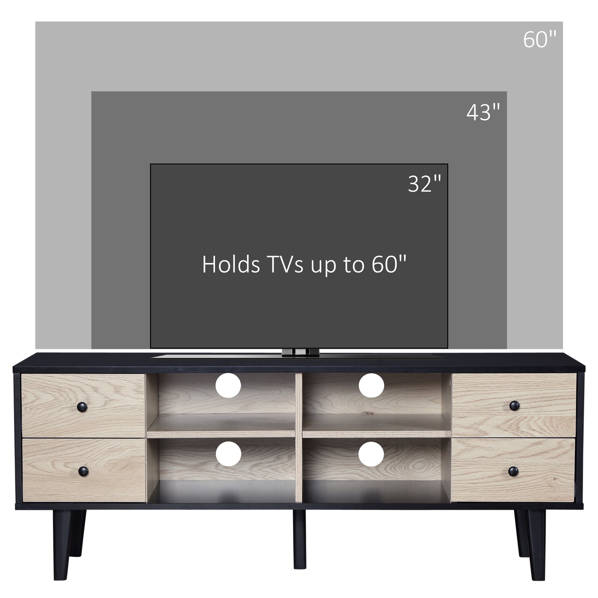 TV Unit Cabinet for TVs up to 60 Inches, TV Stand with Drawers and Adjustable Shelves for Living Room, Grey