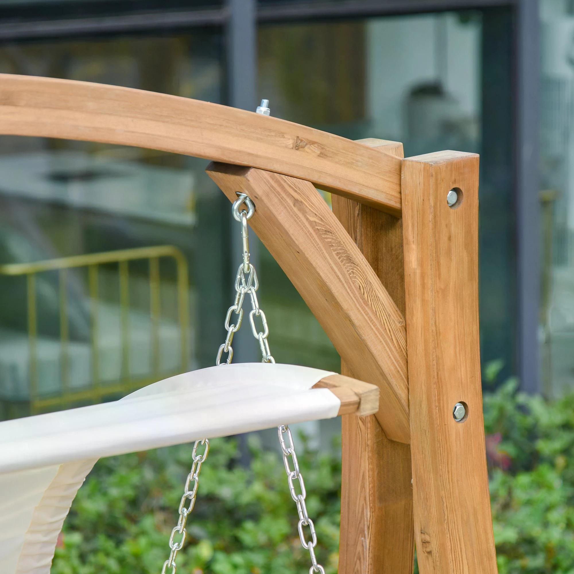 Wooden Porch Swing Chair A-Frame Wood Log Swing Bench Chair With Canopy and Cushion for Patio Garden Yard