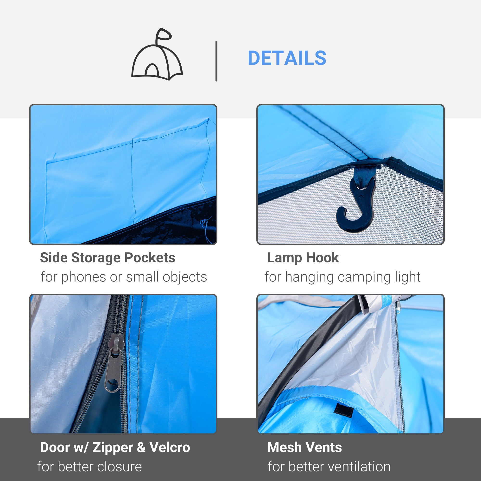 2-3 Man Tunnel Tents w/ Vestibule Camping Tent Porch Air Vents Rainfly Weather-Resistant Shelter Fishing Hiking Festival Shelter Blue