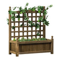 Wood Raised Garden Planter with Trellis for Climbing Vines Indoor Outdoor - Brown