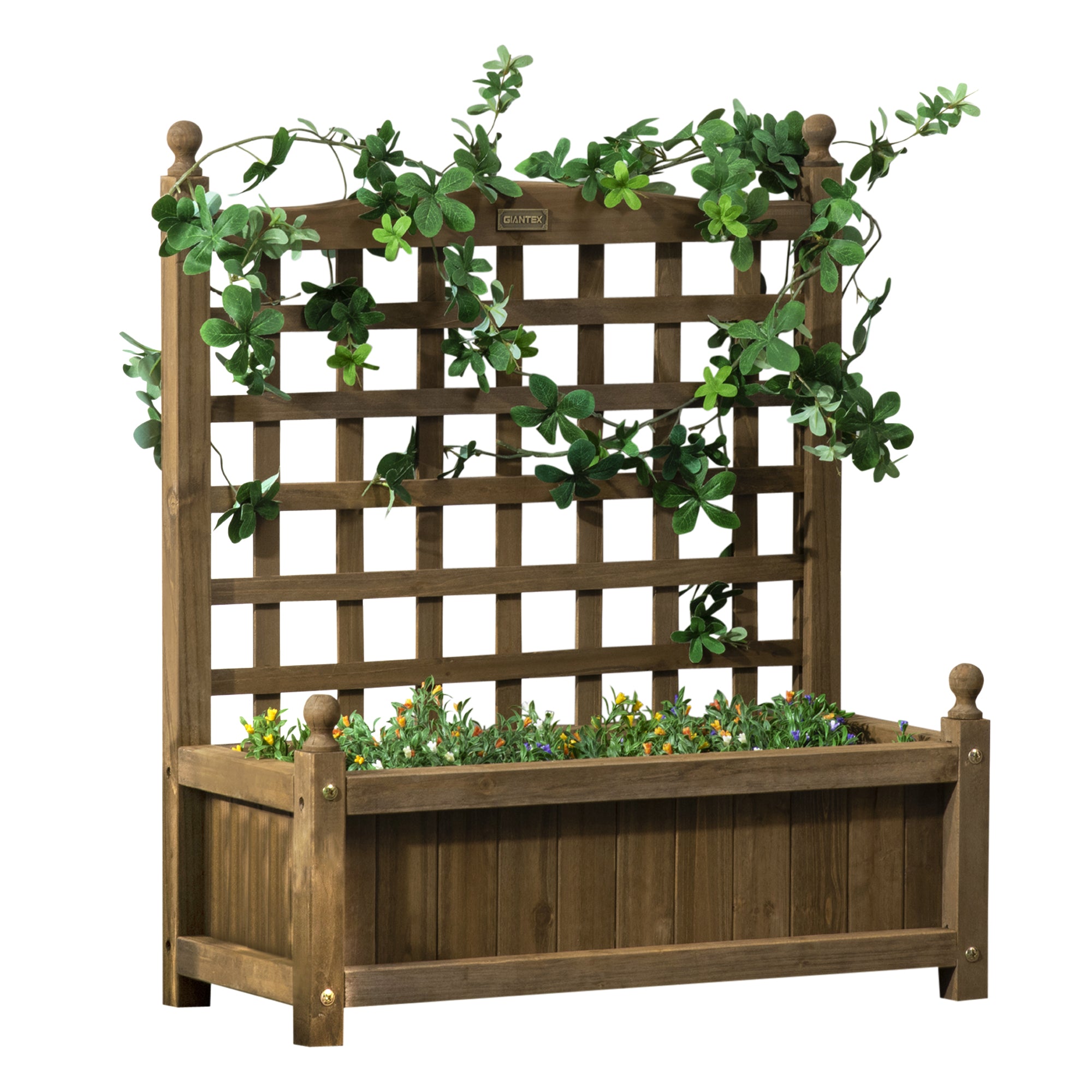 Garden Planters with Trellis for Climbing Vines, Wood Raised Beds for Garden, Flower Pot, Indoor Outdoor, Brown