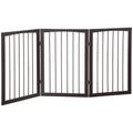 Folding 3 Panel Freestanding Pet Gate Portable Dog Fence Safety Barrier - Dark Brown