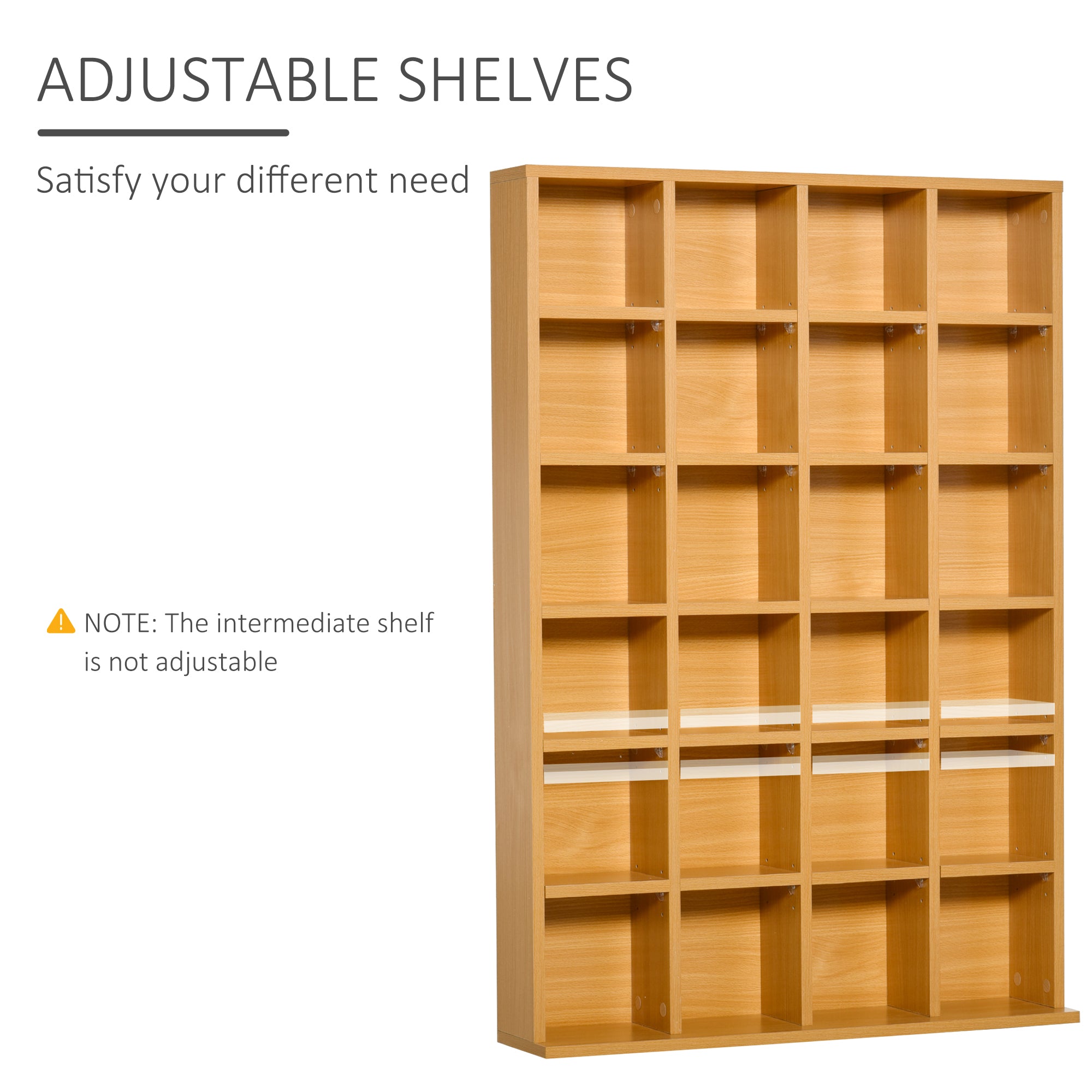 480 CD / 312 DVD Storage Shelf Rack Media Storage Unit Shelves Racks Wooden Bookcase Display Unit with 4 Adjustable Shelves Wood