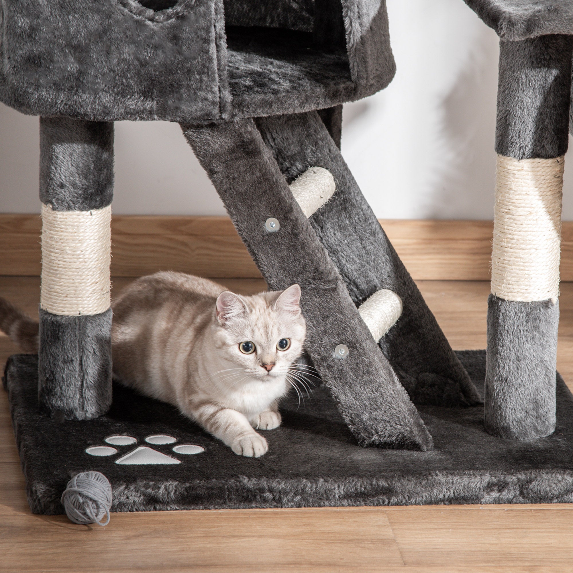 Floor to Ceiling Cat Tree for Indoor Cats 240-260cm Adjustable Height Dark Grey