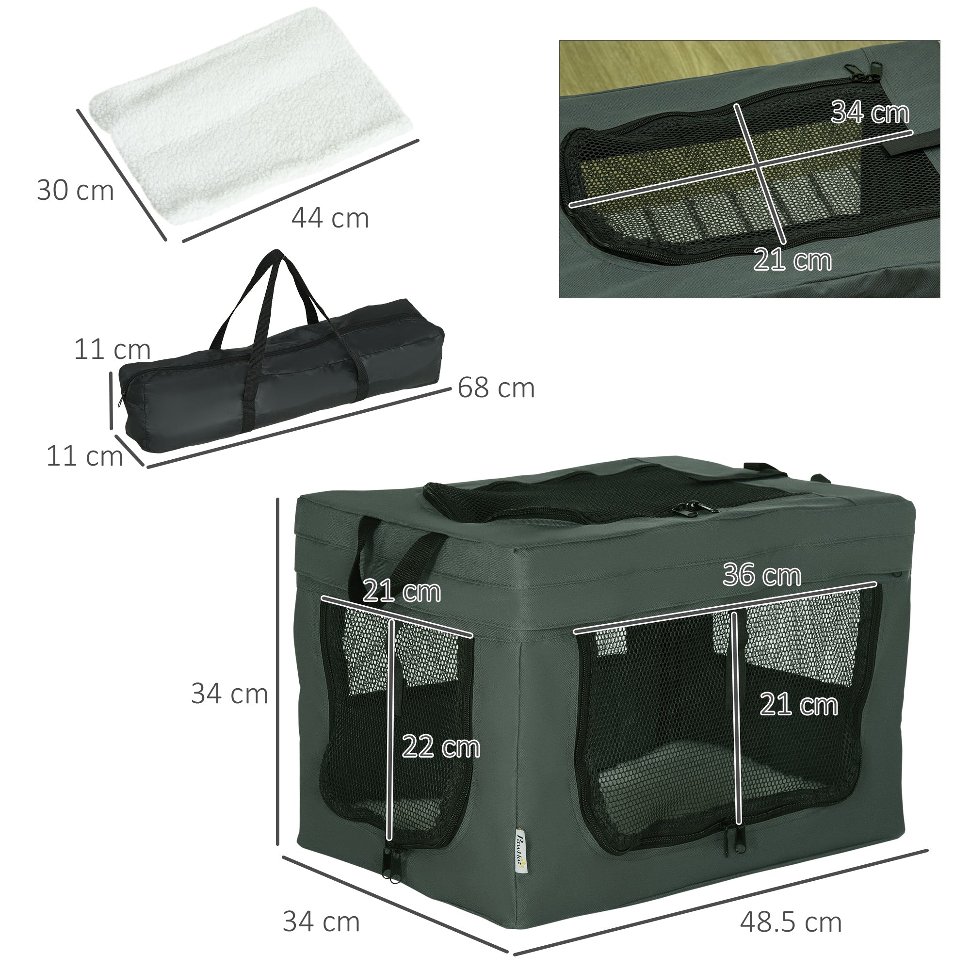 49cm Pet Carrier, Portable Cat Carrier, Foldable Dog Bag, Pet Travel Bag with Cushion for Miniature Dogs, Grey