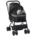 Foldable Pet Stroller Pushchair with Reversible Handle, Brake & Basket for Small Dogs and Cats - Black