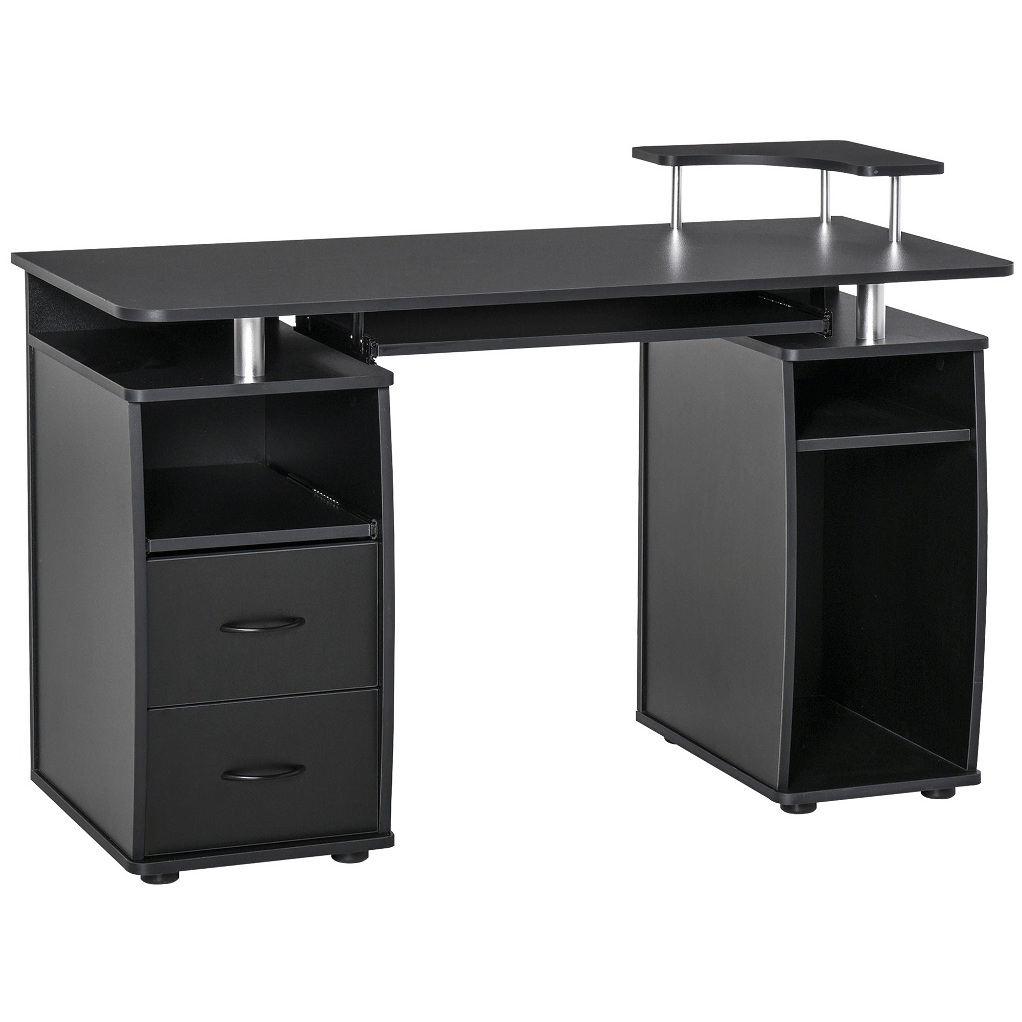 Computer Desk Office PC Table Workstation with Keyboard Tray, CPU Shelf, Drawers, Sliding Scanner Shelf, Black