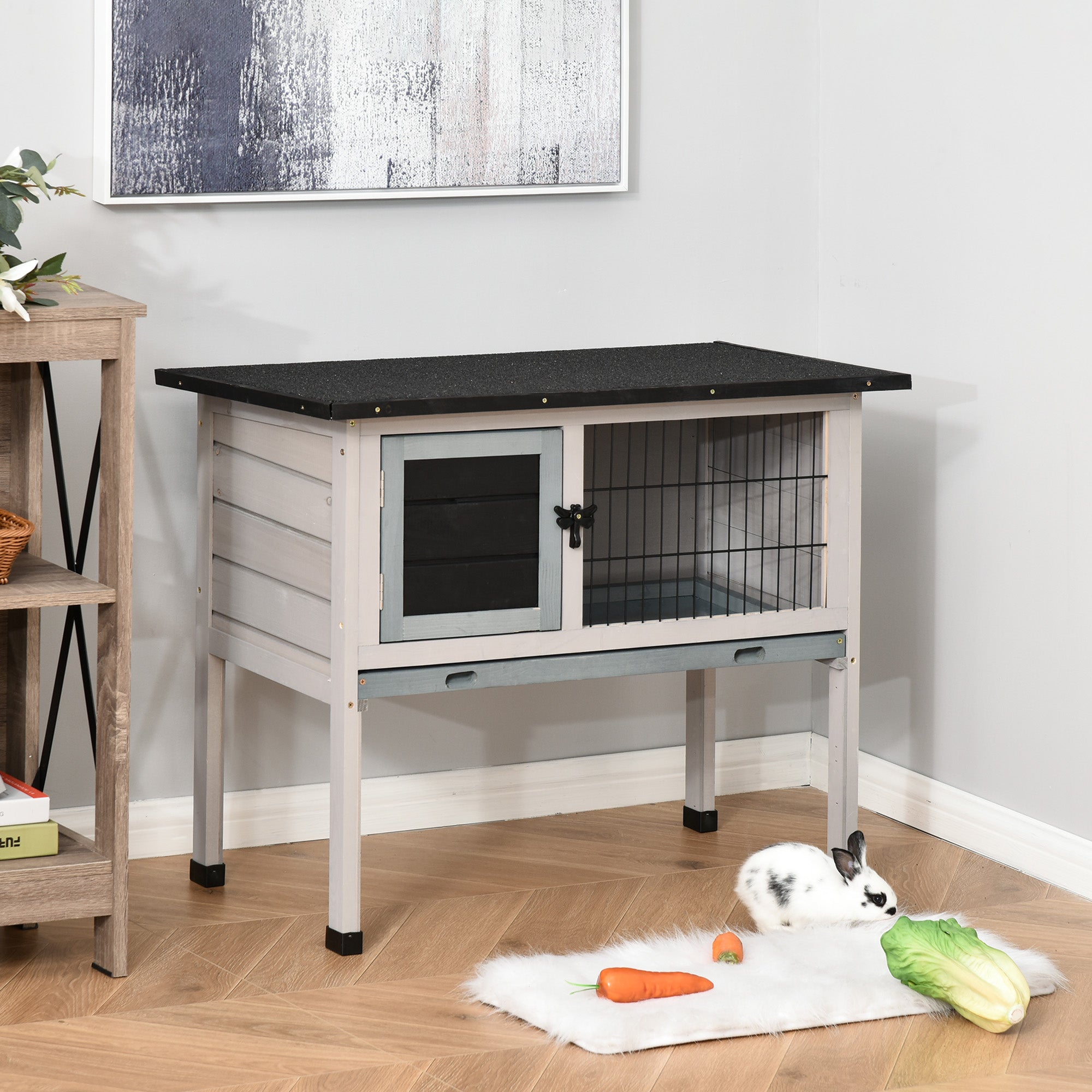Rabbit's Elevated Fir Wood Outdoor Hutch Grey