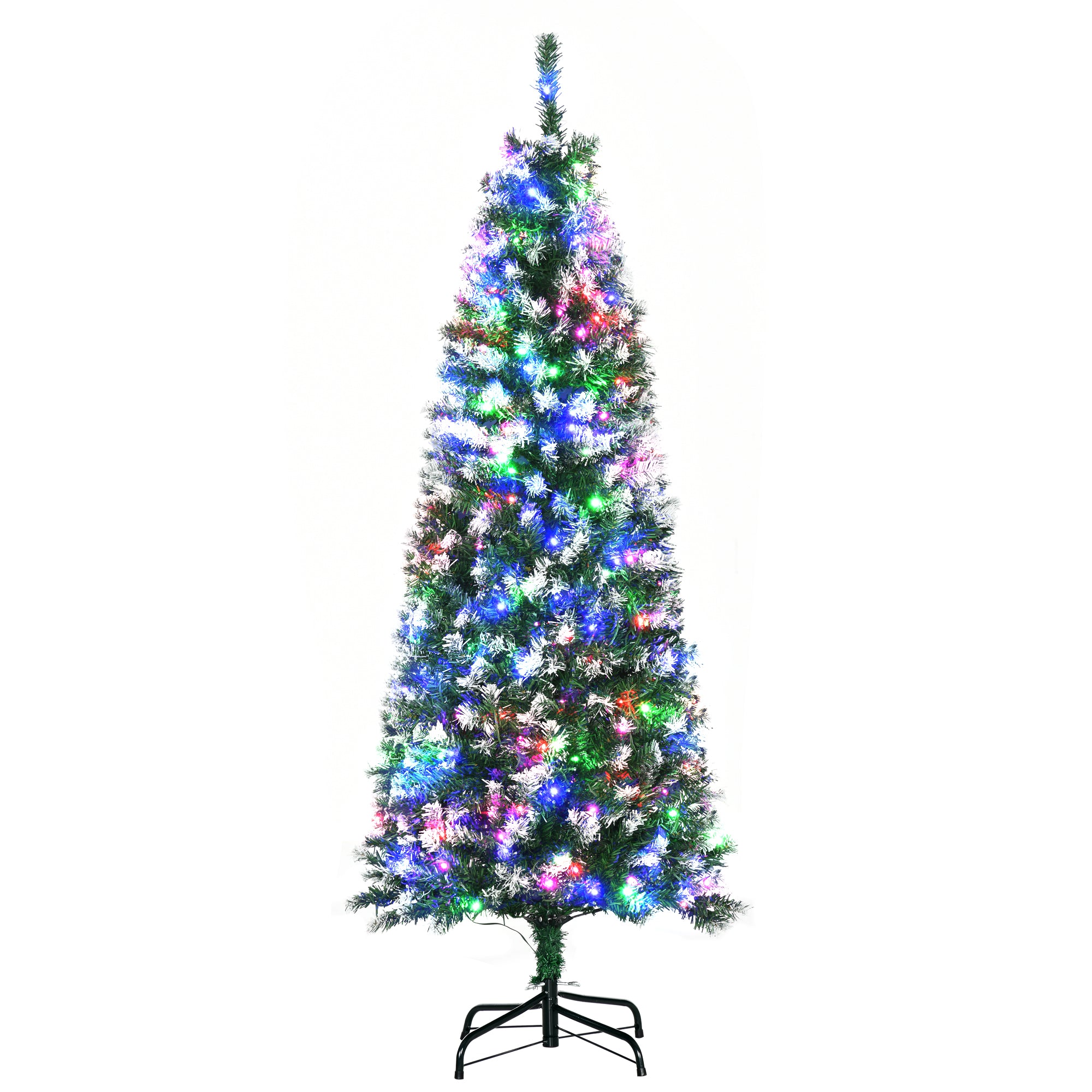 5' Tall Prelit Pencil Slim Artificial Christmas Tree with Realistic Branches, 250 Colourful LED Lights and 408 Tips, Xmas Decoration, Green