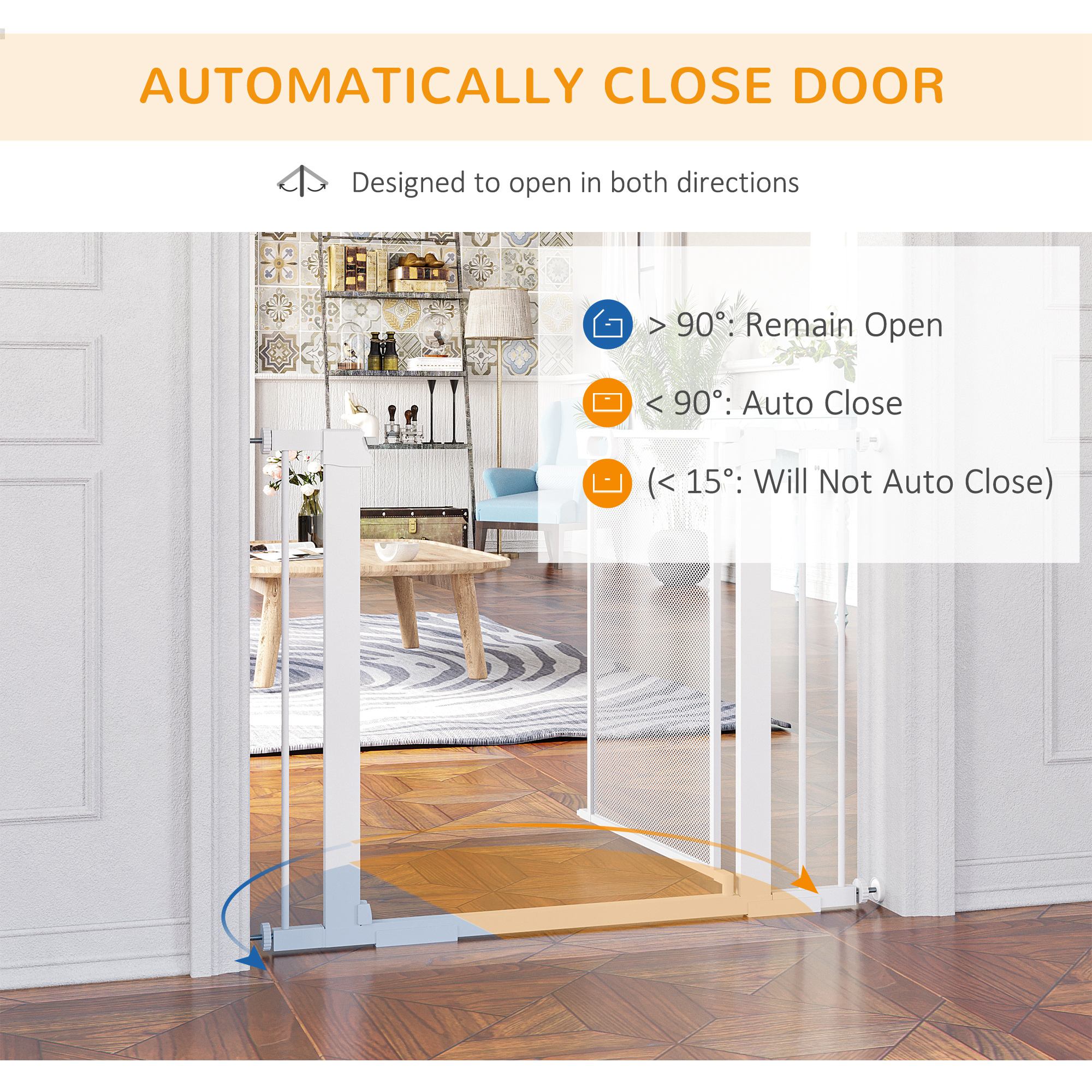 Pressure Fit Safety Gate for Doorways and Staircases, Dog Gate w/ Auto Closing Door, Pet Barrier for Hallways w/ Double Locking - White