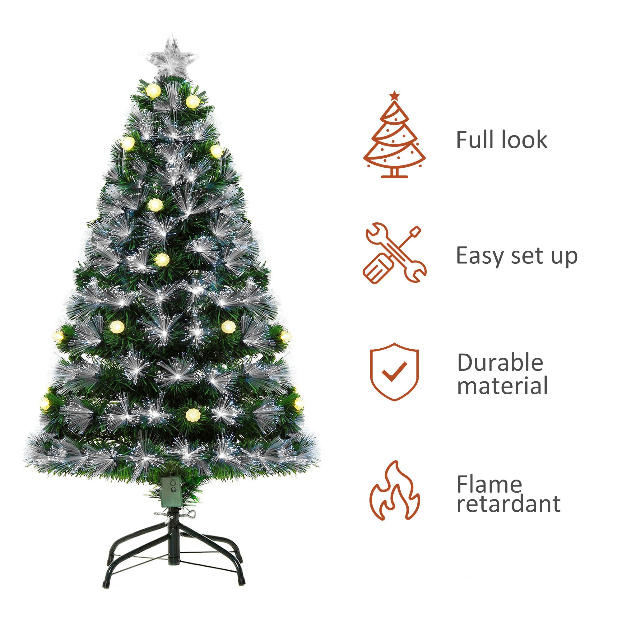 HOMCM 4ft White Light Artificial Christmas Tree w/ 130 LEDs Star Topper Tri-Base Full Bodied Seasonal Decoration Pre-Lit Home