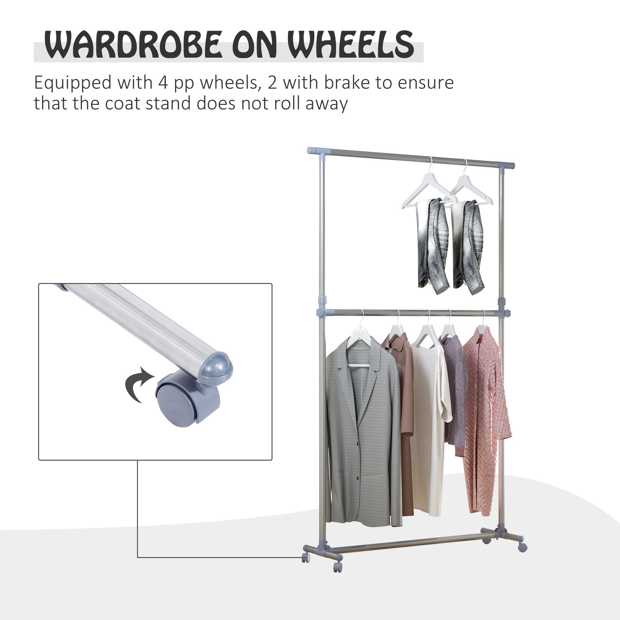 Heavy Duty Clothes Hanger Garment Rail Hanging Display Stand Rack w/ Wheels Adjustable