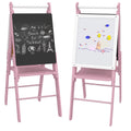 3 in 1 Kids Art Easel with Paper Roll, Adjustable Double-Sided Whiteboard & Chalkboard for Ages 3-6 - Pink White Black