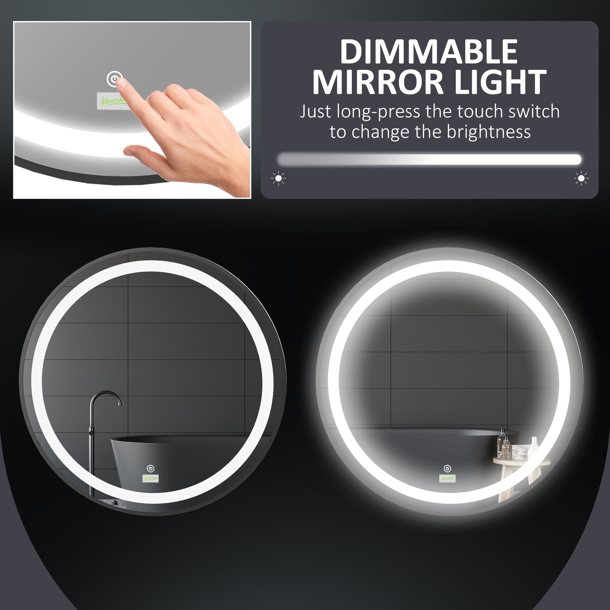 Round LED Bathroom Mirror, Dimmable Lighted Wall-Mounted Mirror with 3 Temperature Colours, Memory Function, Hardwired