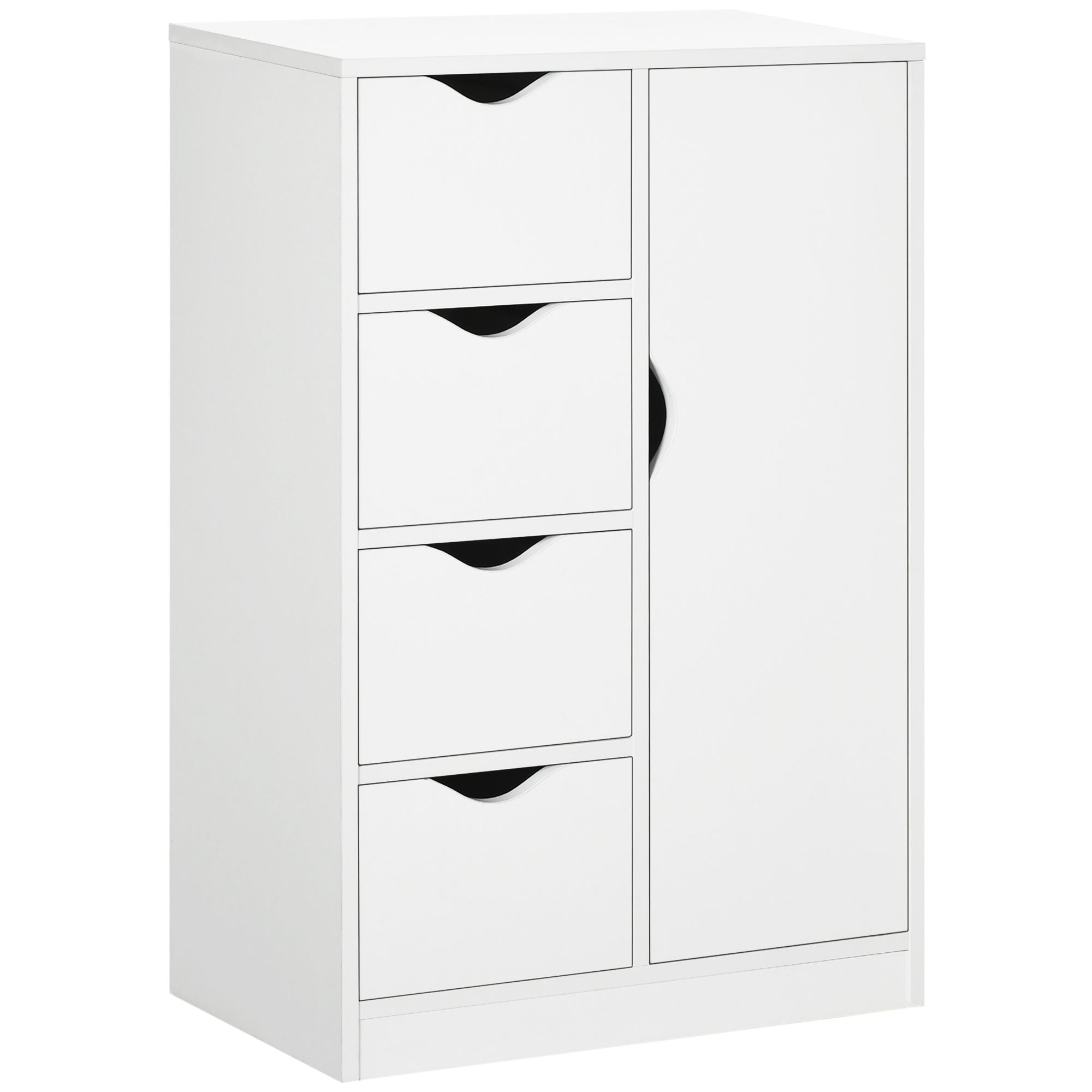 Bathroom Cabinet, Freestanding Storage Cabinet with 4 Drawers, Door Cupboard for Living Room, Kitchen, Bedroom, White