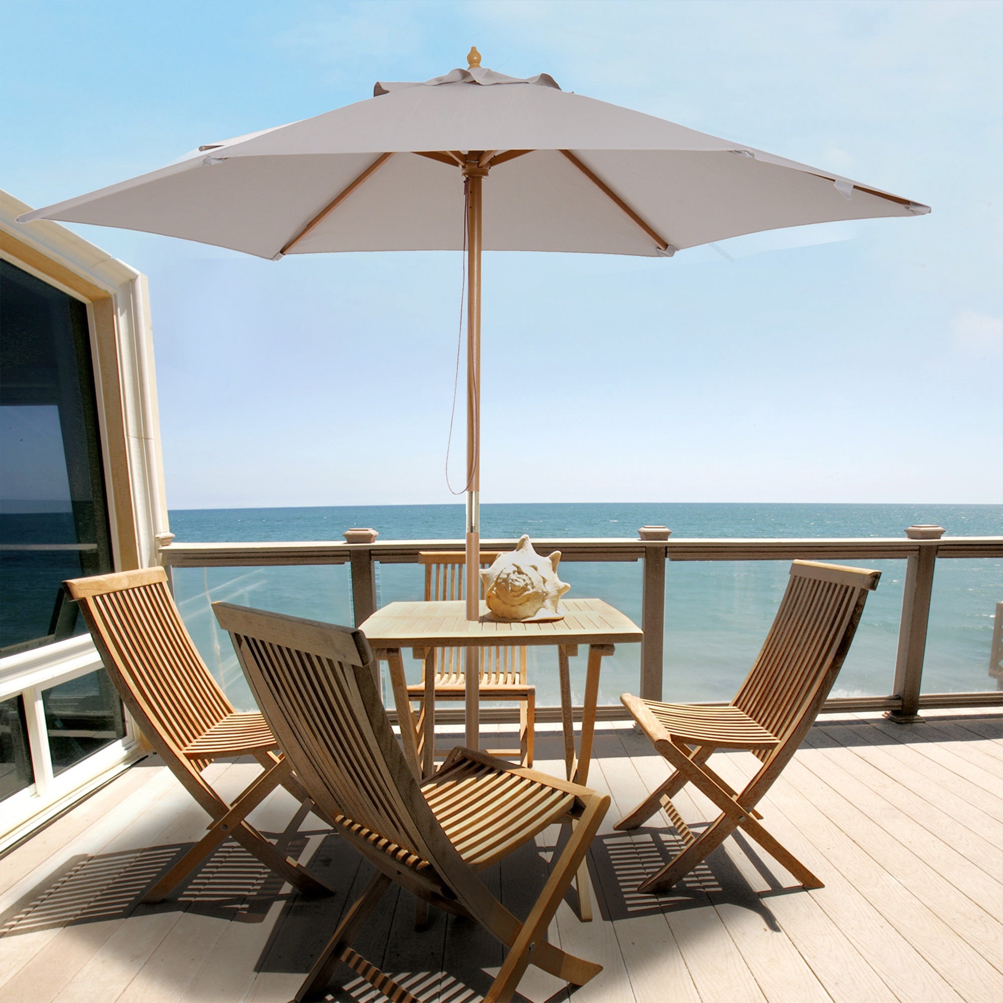 2.5m Wooden Garden Parasol with Ventilated Polyester Canopy - Grey
