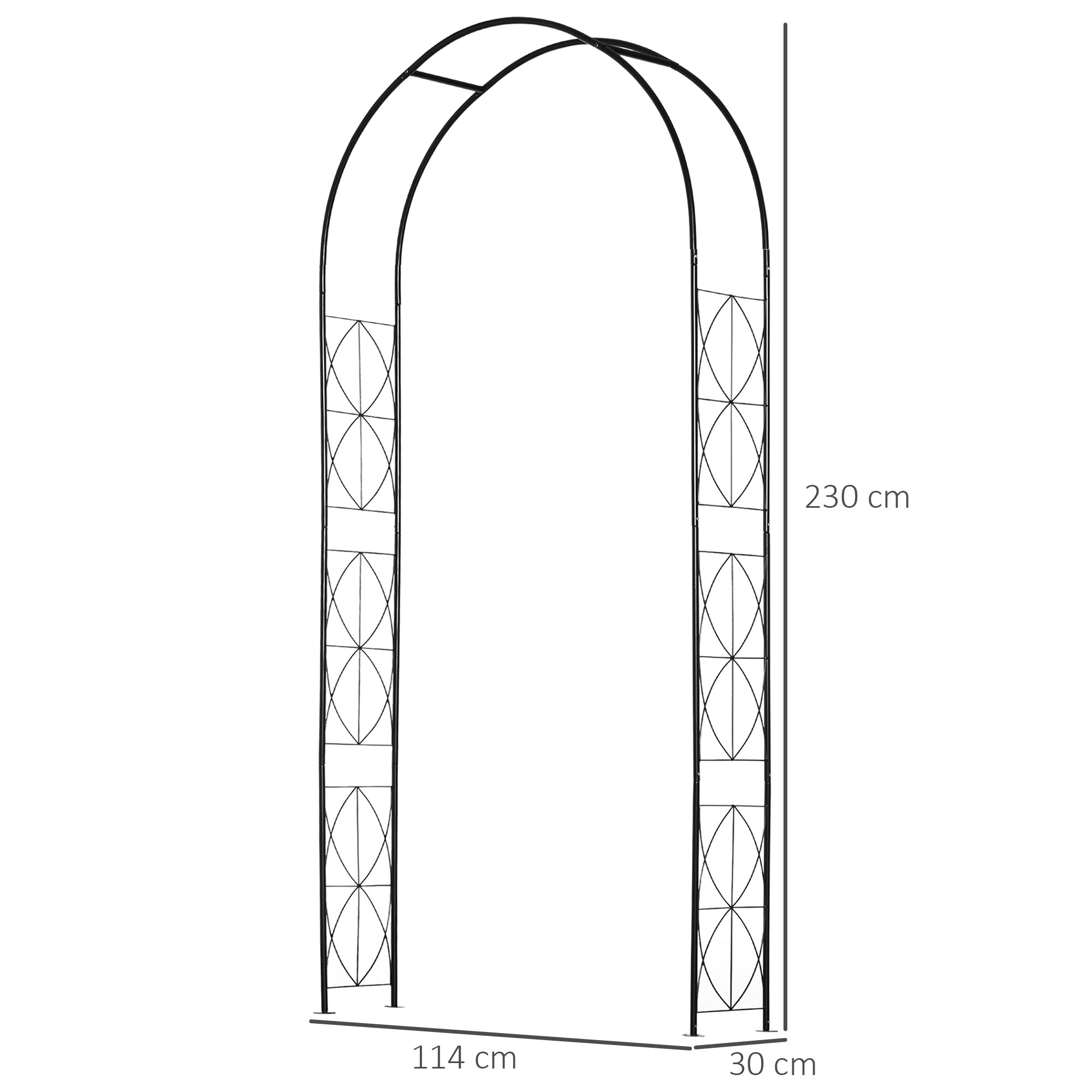 Vintage Style Steel Garden Arbor and Trellis Arch 2.3m High - Black