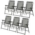 Set of 6 Ergonomic Folding Patio Chairs with Steel Frame - Grey