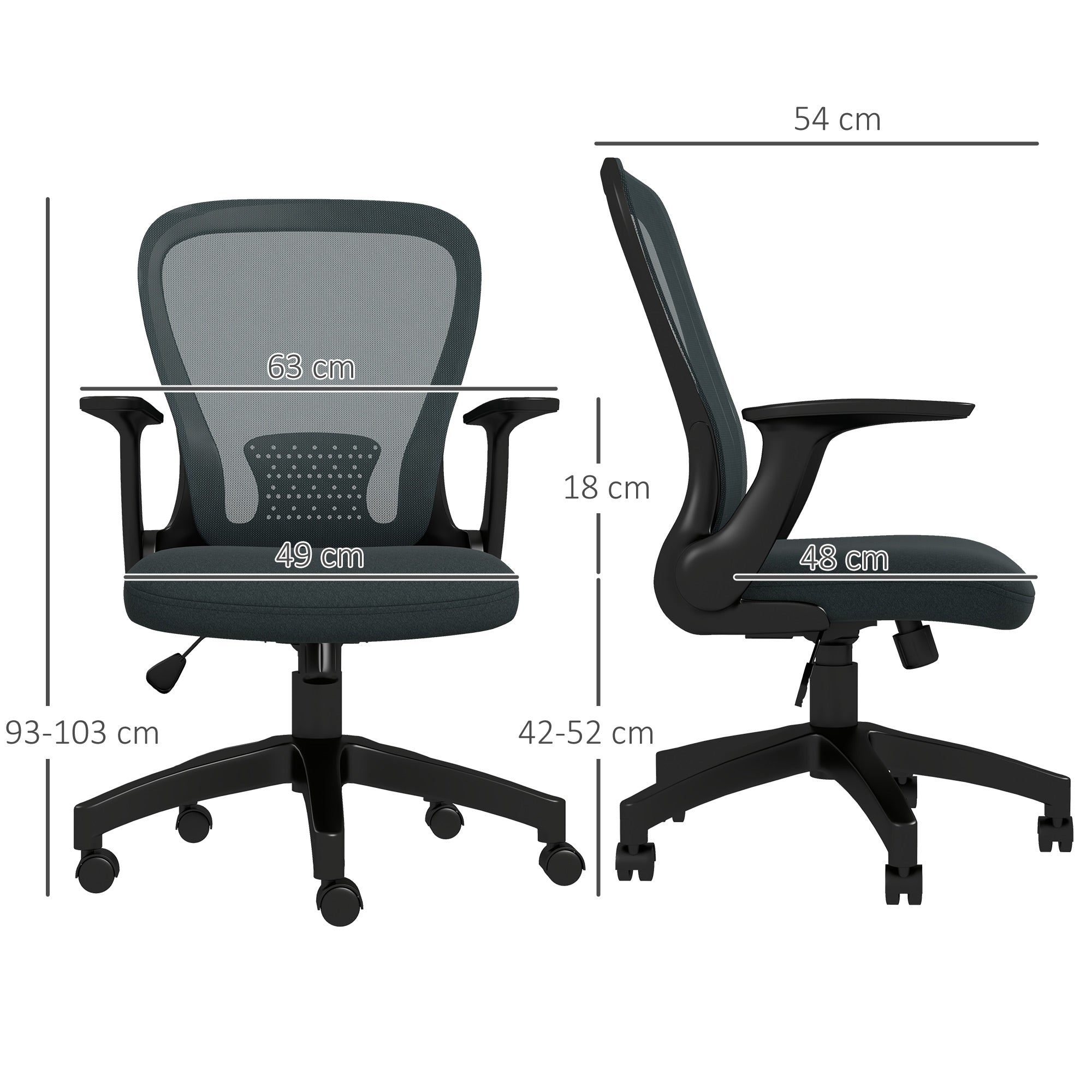 Ergonomic Office Chair, Mesh Desk Chair with Flip-up Armrest, Lumbar Back Support, Swivel Wheels, Grey