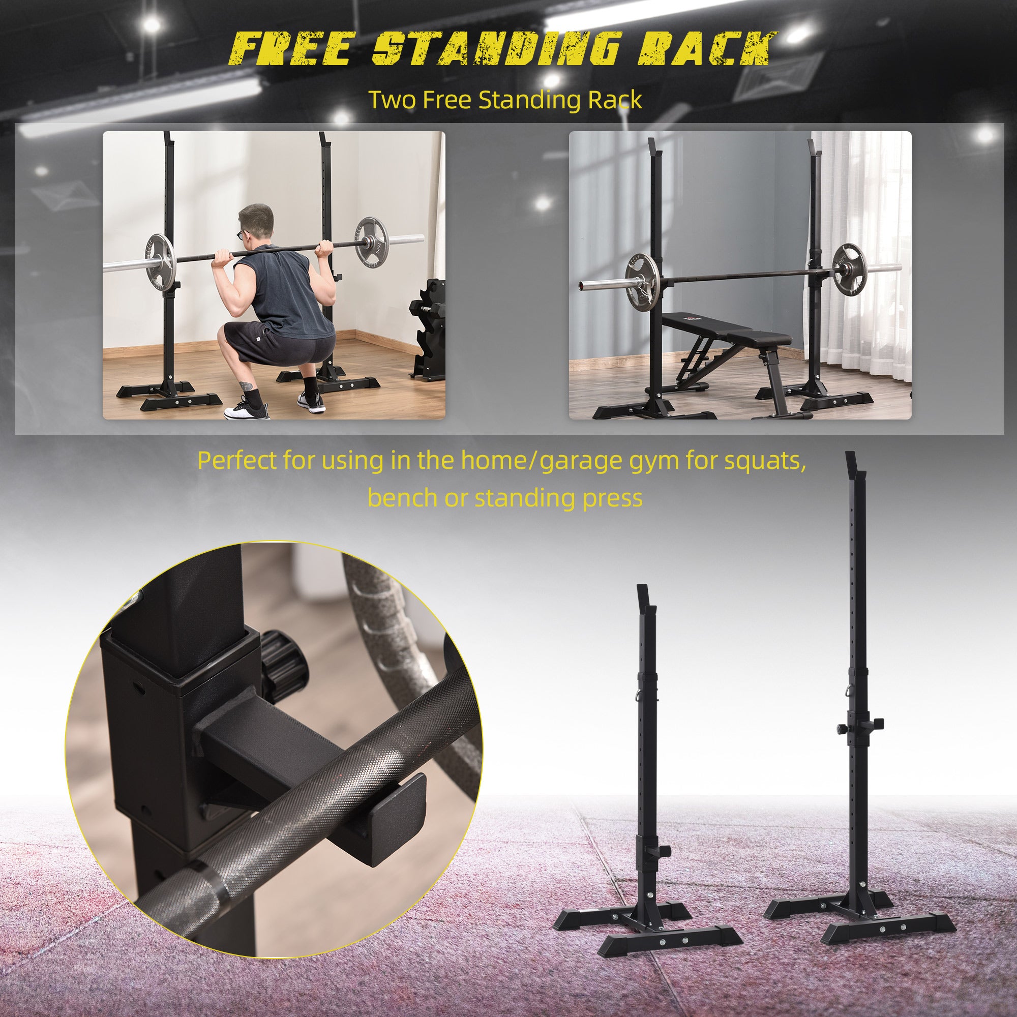 Heavy Duty Barbell Squat Stand with Adjustable Height Black