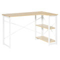 Folding L-Shaped Computer Desk with 2 Shelves Home Office Workstation Table - Oak Tone