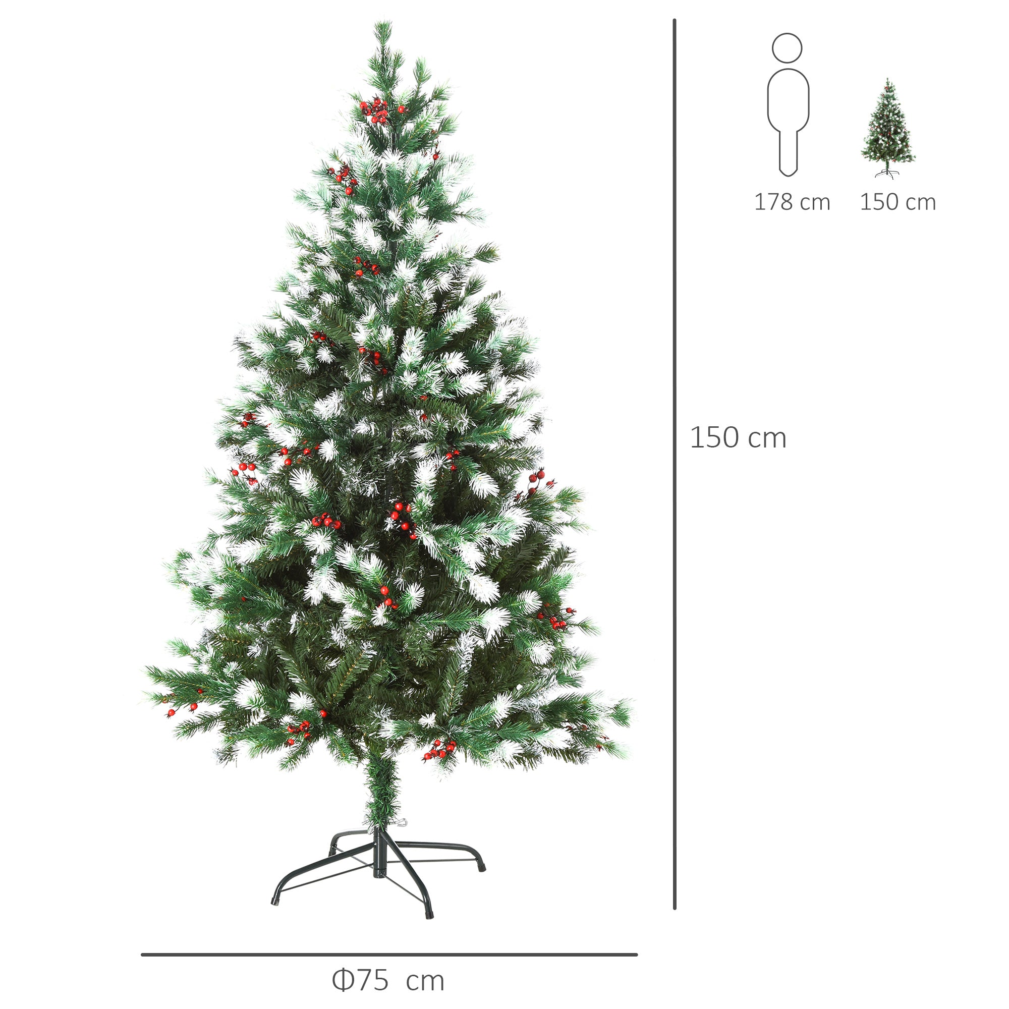 5ft Artificial Snow-Flocked Pine Tree Holiday Home Christmas Decoration with Red Berries - Green