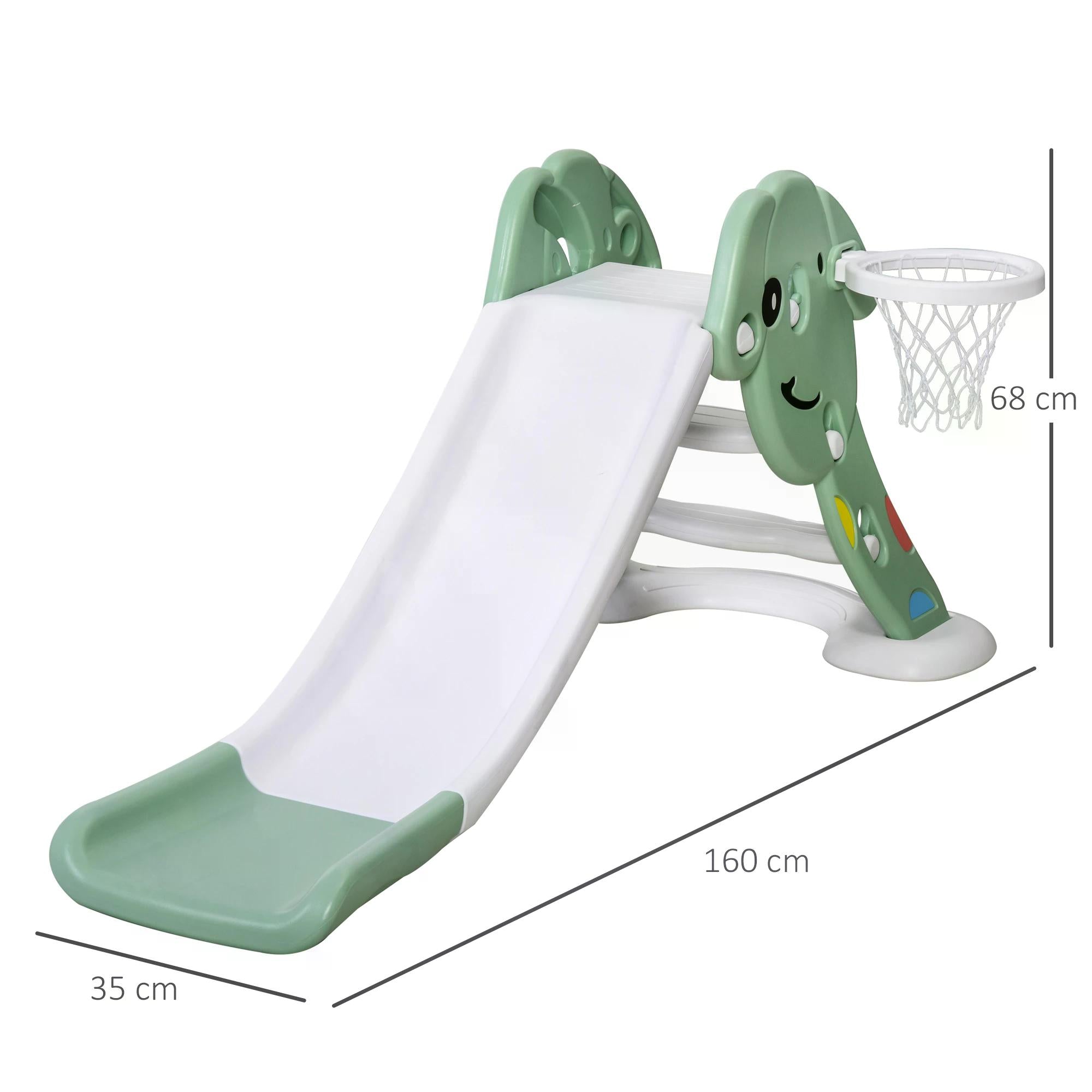 Kids Slide with Basketball Hoop Toddler Climber Freestanding Slider Playset Playground Slipping Slide for 2-6 Years Old Green