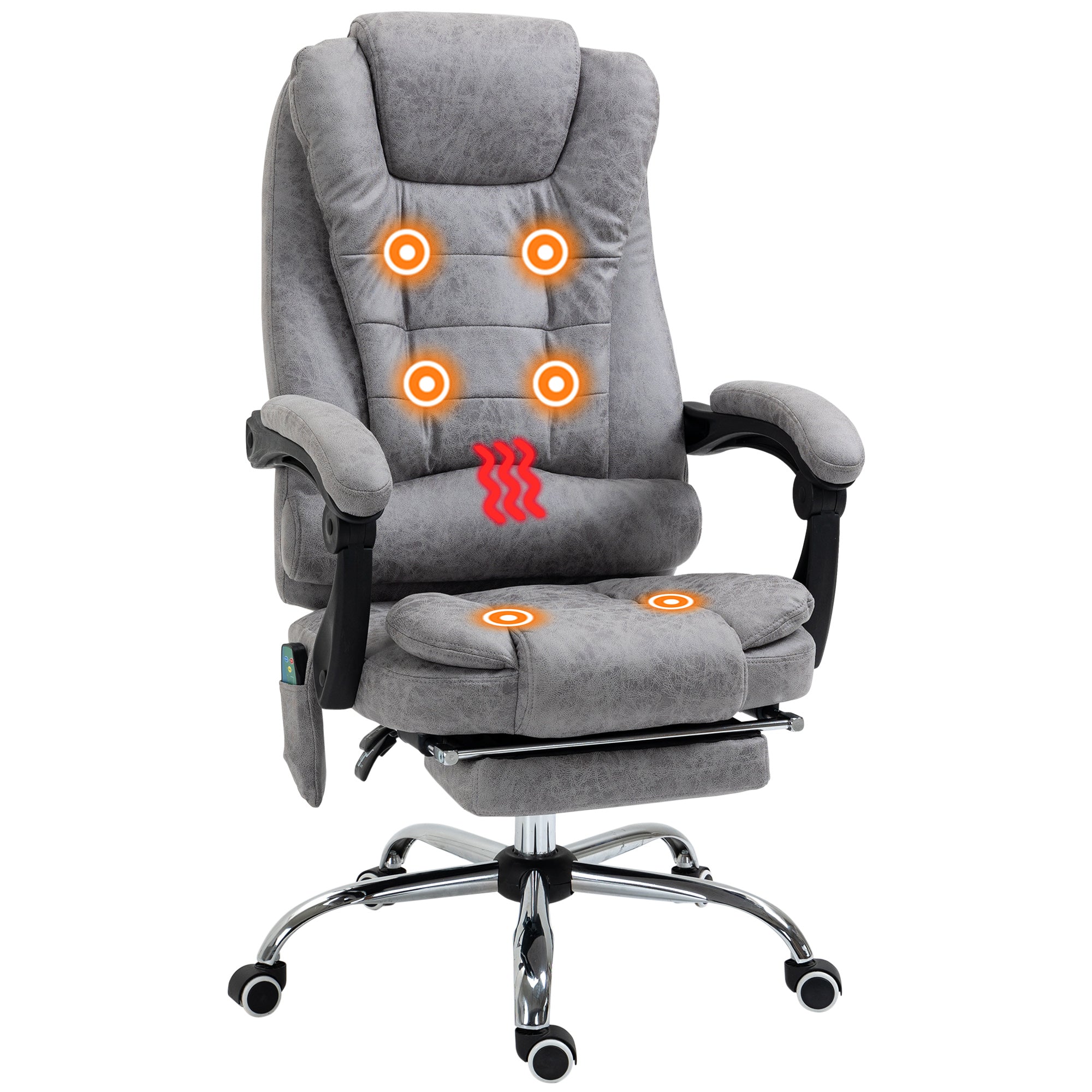 Heated 6 Points Vibration Massage Executive Office Chair Adjustable Swivel Ergonomic High Back Desk Chair Recliner with Footrest Grey