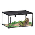 50 x 30 x 25 cm Reptile Glass Terrarium with Thermometer and Feeding Port - Black
